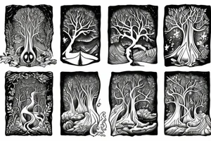 Looking down a trail in a magical trees forrest tattoo idea