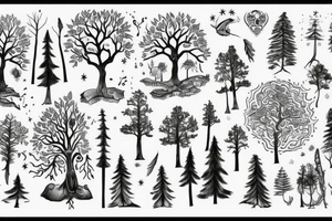 Looking down a trail in a magical trees forrest tattoo idea
