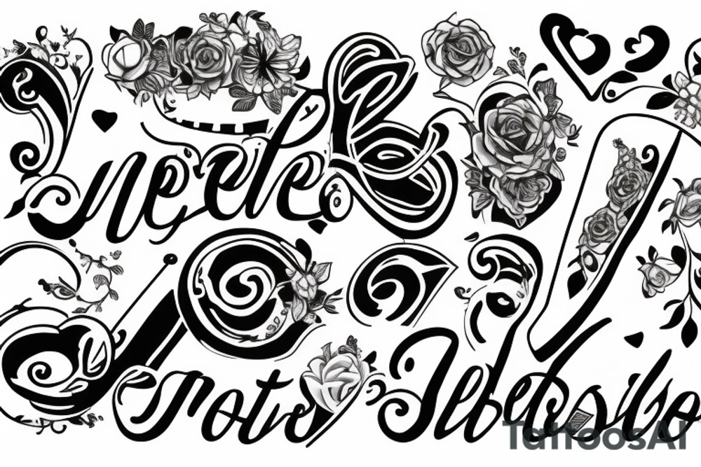 Hearth picture, letter P, letter D, letter V, word LOVE tattoo idea