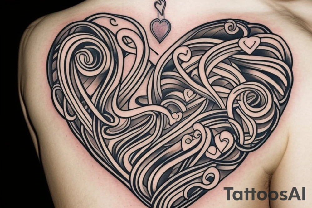 Heart picture, letter P, letter D, letter V, word LOVE tattoo idea