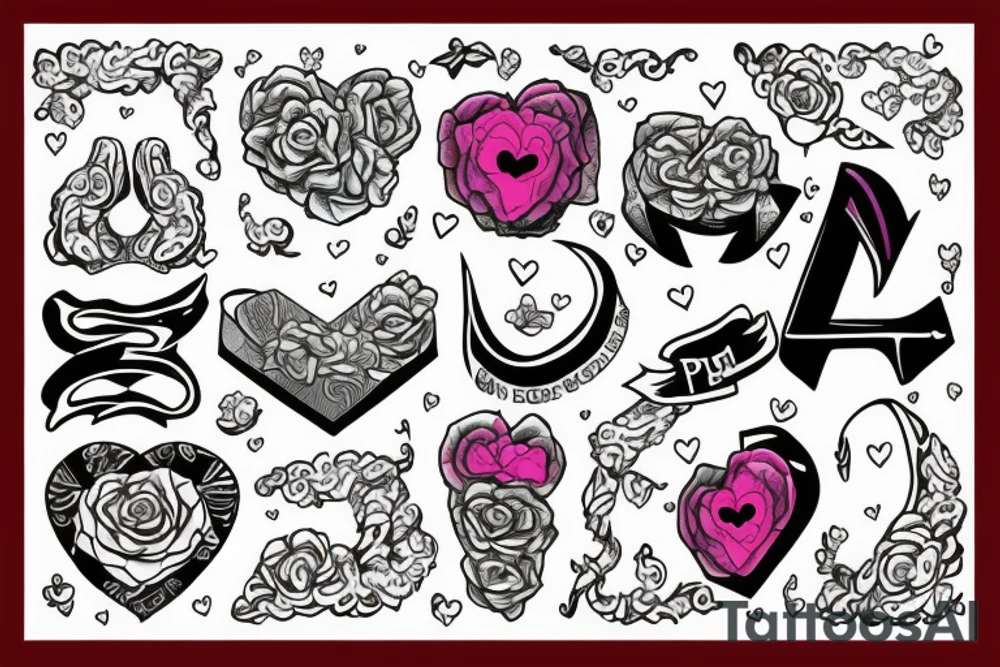Heart picture, letter P, letter D, letter V, tattoo idea