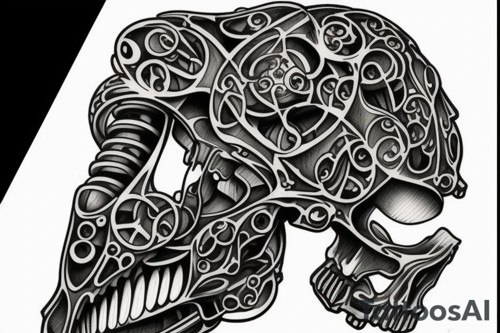 Some kind of machine bone structure that would go on the back of my hand or my back tattoo idea