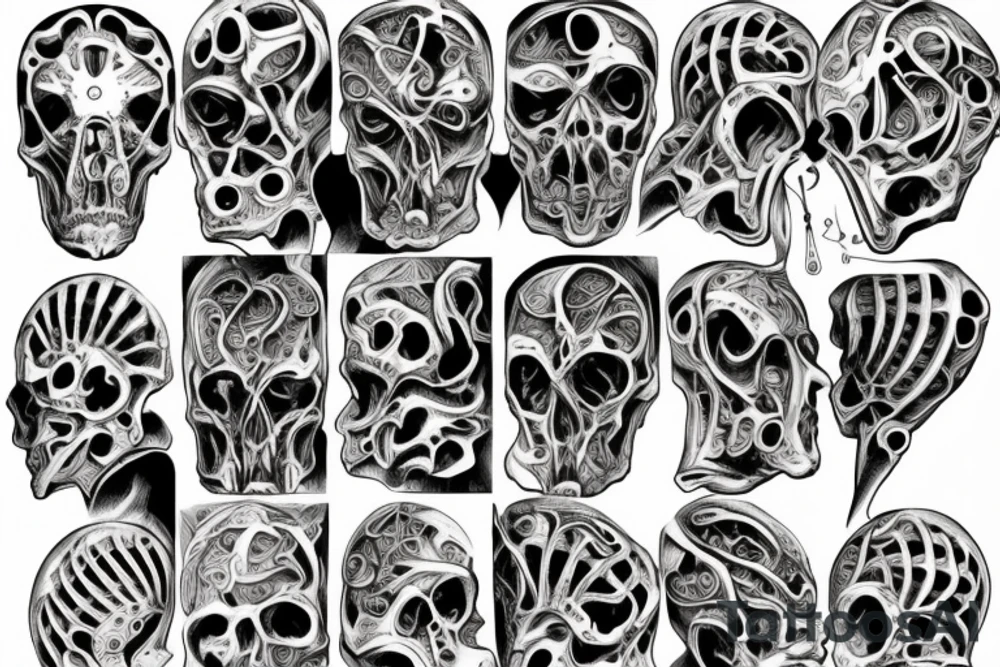 Some kind of machine bone structure that would go on the back of my hand or my back tattoo idea