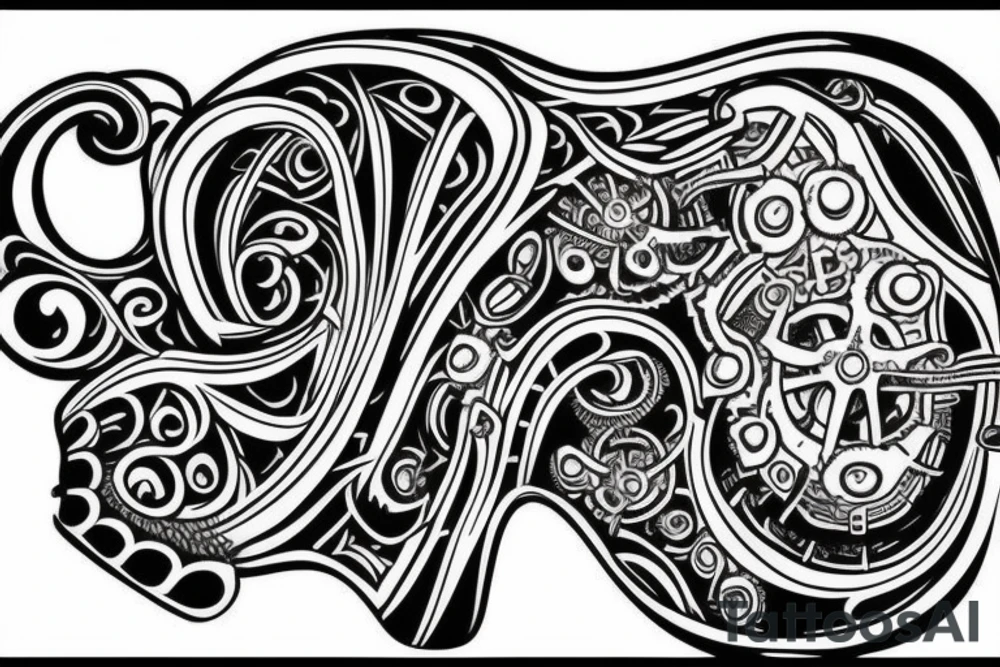 Some kind of machine bone structure that would go on the back of my hand or my back tattoo idea