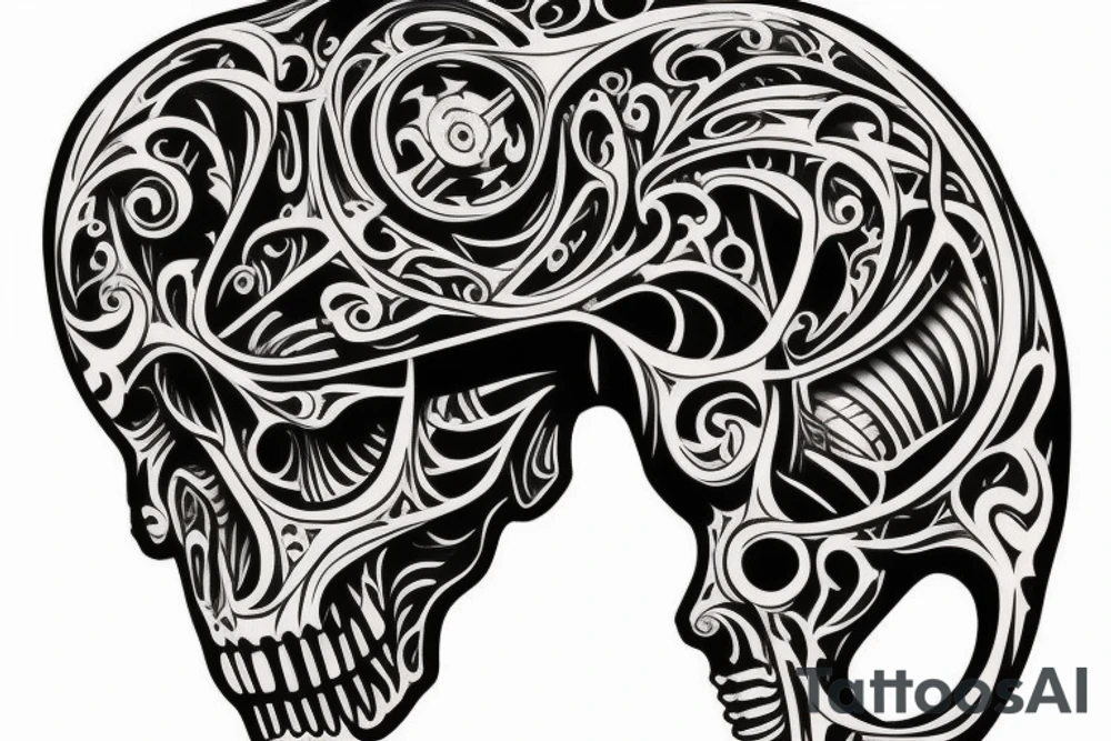 Some kind of machine bone structure that would go on the back of my hand or my back tattoo idea
