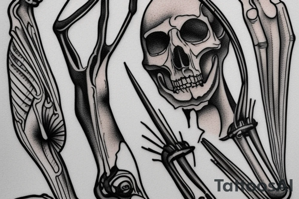 Some kind of machine bone structure that would go on the back of my hand or my back tattoo idea