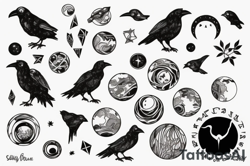 Raven with planet for shoulder tattoo idea