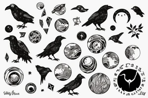 Raven with planet for shoulder tattoo idea