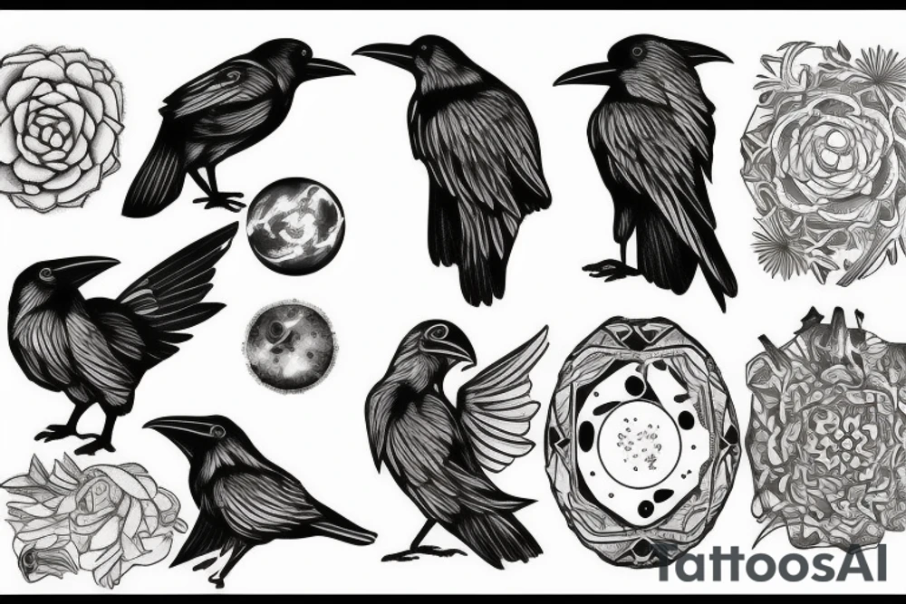 Raven with planet for shoulder tattoo idea