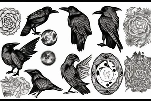 Raven with planet for shoulder tattoo idea