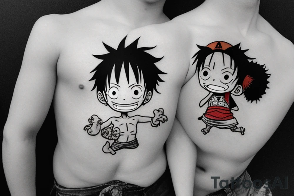 Baby Luffy and Baby Ace from One piece that cheers With sake tattoo idea