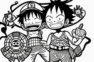 Baby Luffy and Baby Ace from One piece With sake tattoo idea