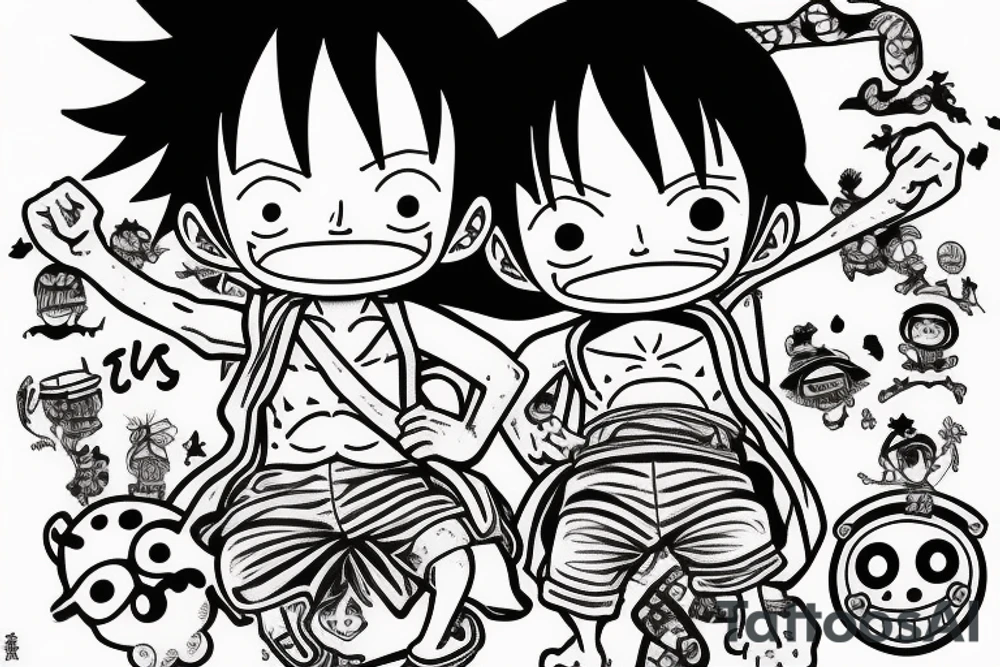 Baby Luffy and Baby Ace from One piece With sake tattoo idea