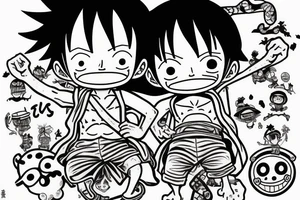 Baby Luffy and Baby Ace from One piece With sake tattoo idea