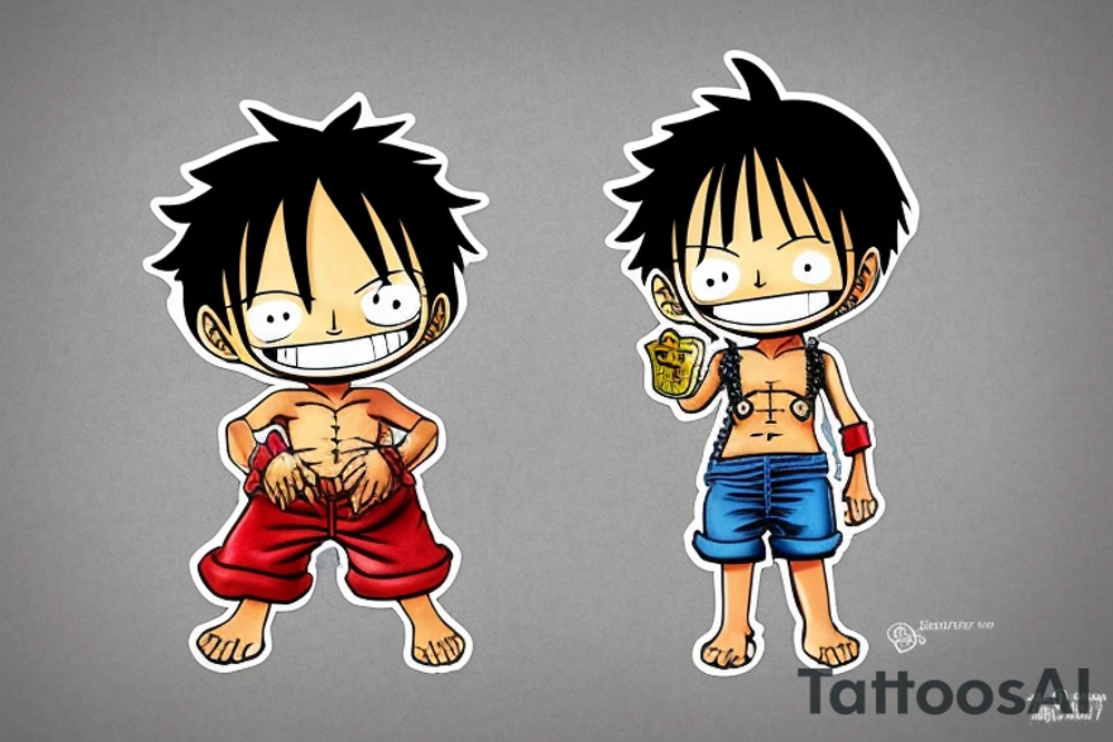 Baby Luffy and Baby Ace from One piece that drinks sake tattoo idea