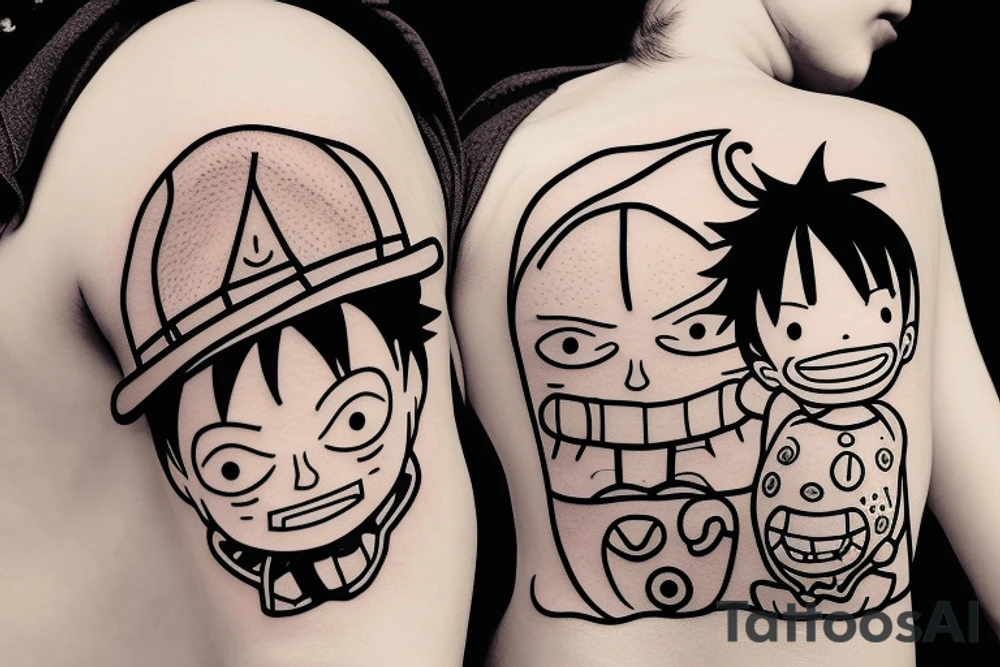 Baby Luffy and Baby Ace from One piece that drinks sake tattoo idea
