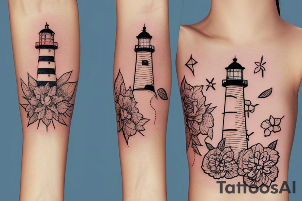 Lighthouse with a flower and sh tattoo idea