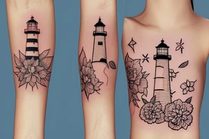 Lighthouse with a flower and sh tattoo idea