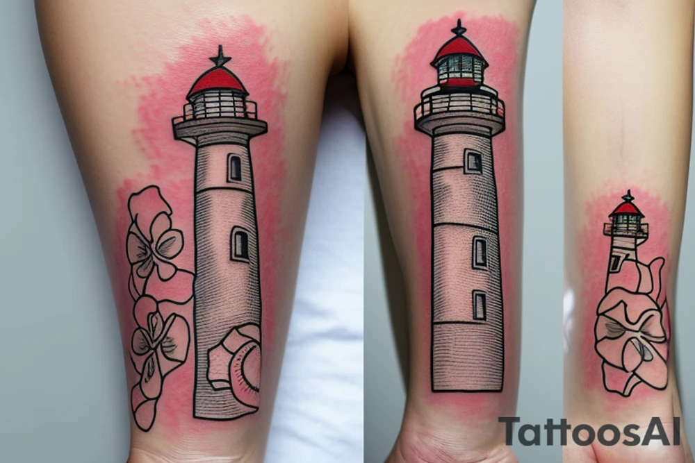 Lighthouse with a flower and sh tattoo idea