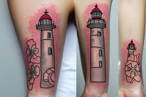 Lighthouse with a flower and sh tattoo idea