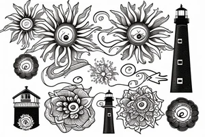 Lighthouse with a flower and sun tattoo idea