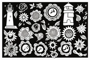 Lighthouse with a flower and sun tattoo idea