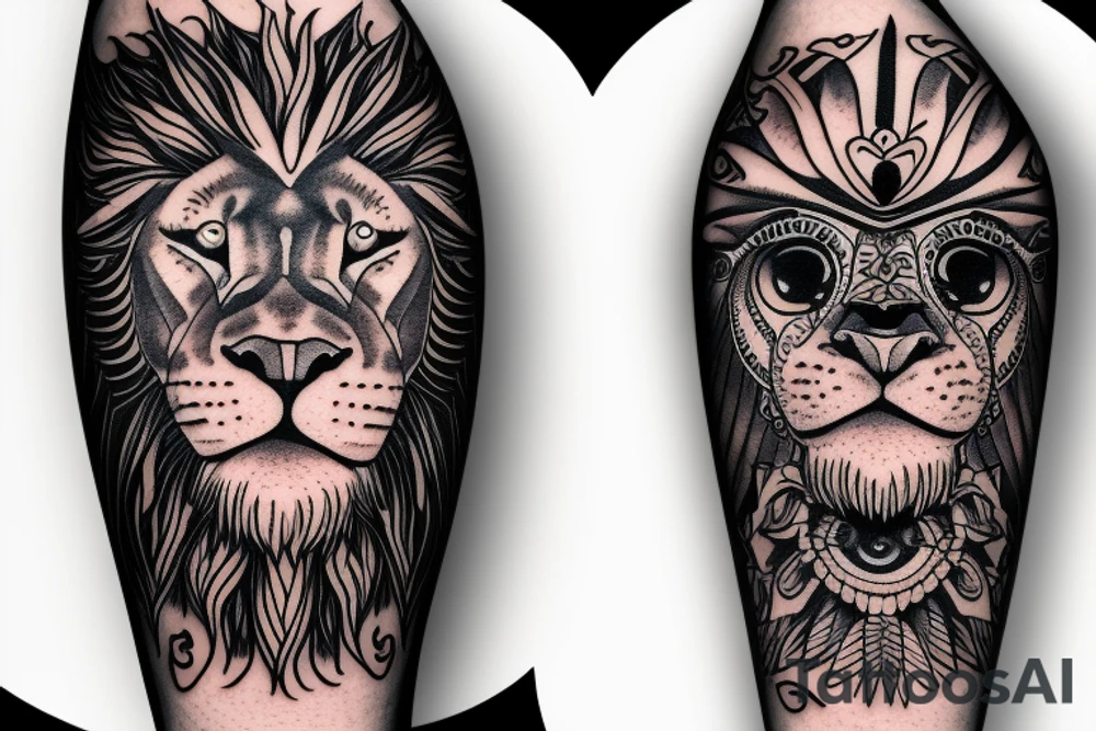 Sleeve with eye and a lion tattoo idea
