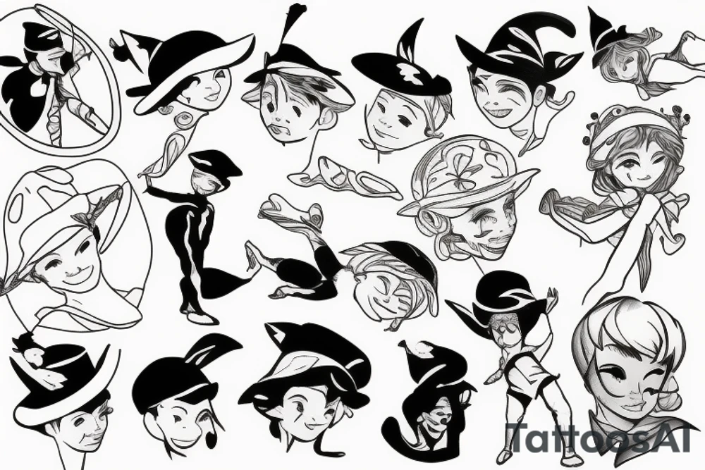 A Peter pan hat in one line tattoo idea