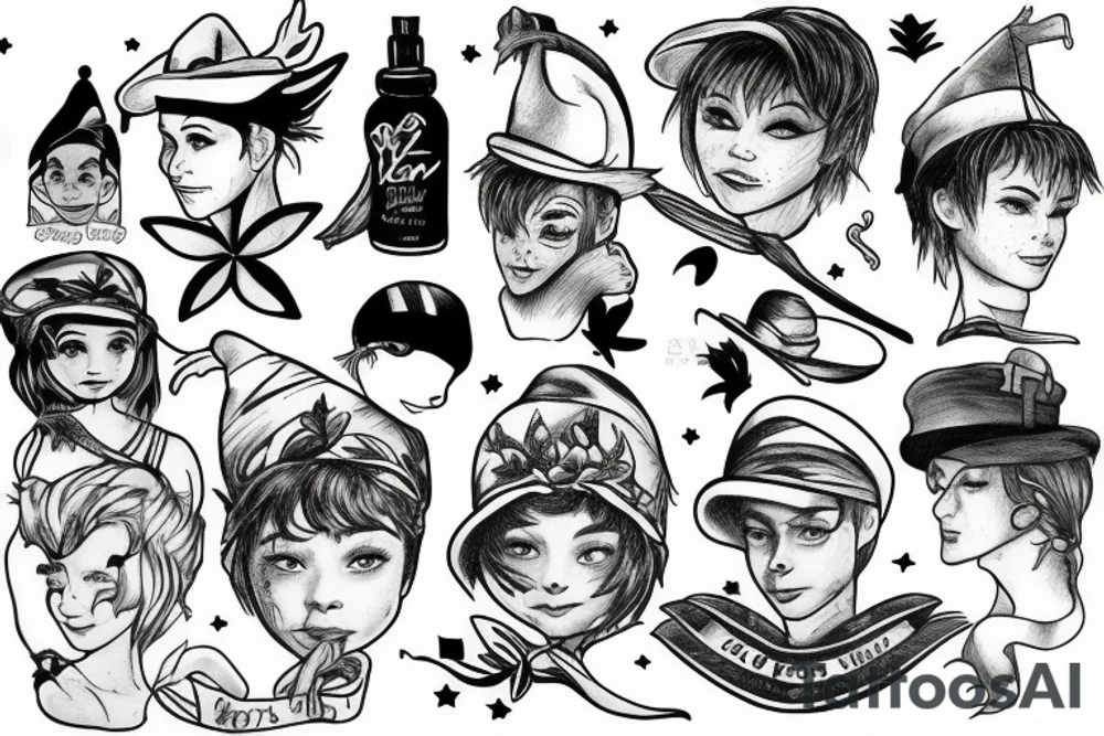 A Peter pan hat in one line tattoo idea