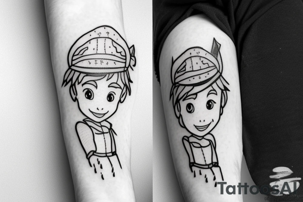 A small Peter pan hat in one line tattoo idea
