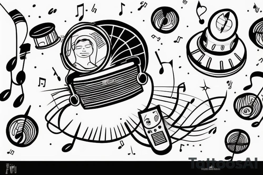 Astronaut floating lost in the music tattoo idea