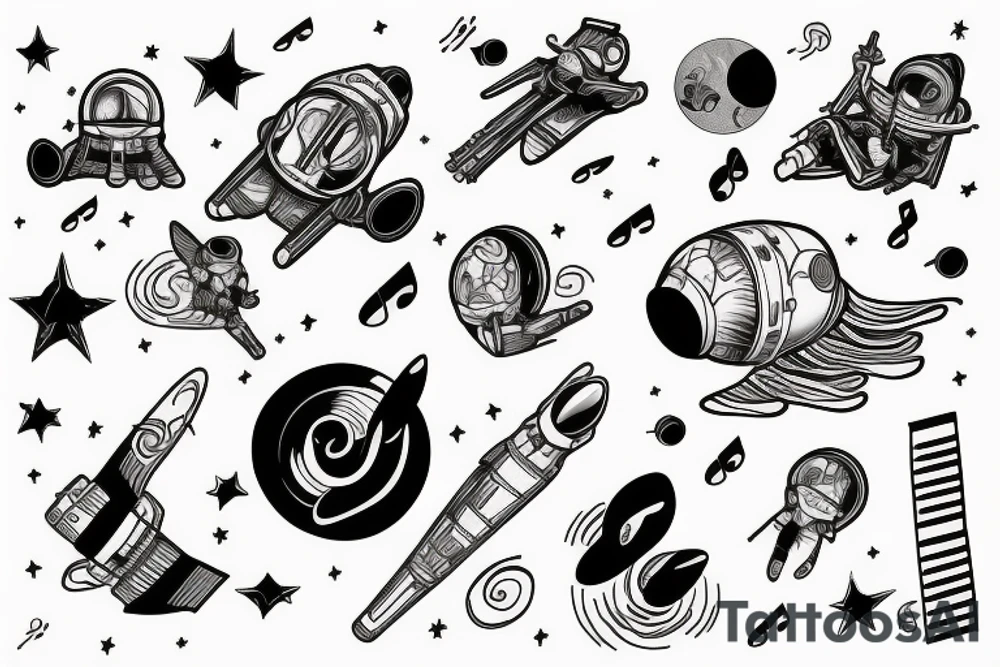 Astronaut floating lost in the music tattoo idea