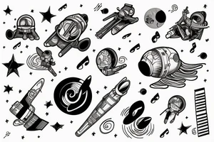 Astronaut floating lost in the music tattoo idea