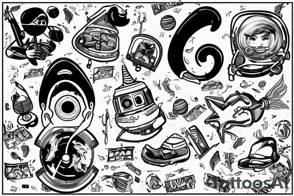 Astronaut floating lost in the music tattoo idea