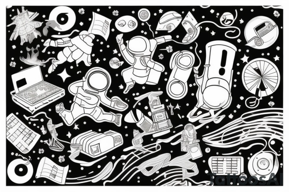 Astronaut floating lost in the music tattoo idea