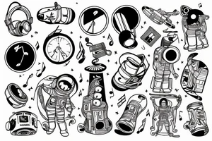 Astronaut floating lost in the music tattoo idea