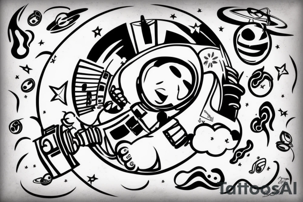 Astronaut floating in space. Listening to music tattoo idea