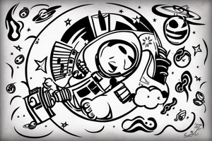 Astronaut floating in space. Listening to music tattoo idea