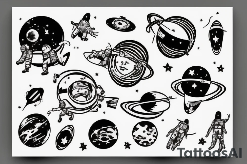 Astronaut floating in space. Listening to music tattoo idea