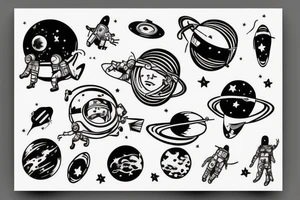 Astronaut floating in space. Listening to music tattoo idea