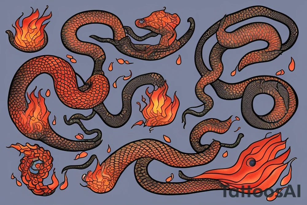 Elements fire earth air water symbolized as scales inside snake tattoo idea