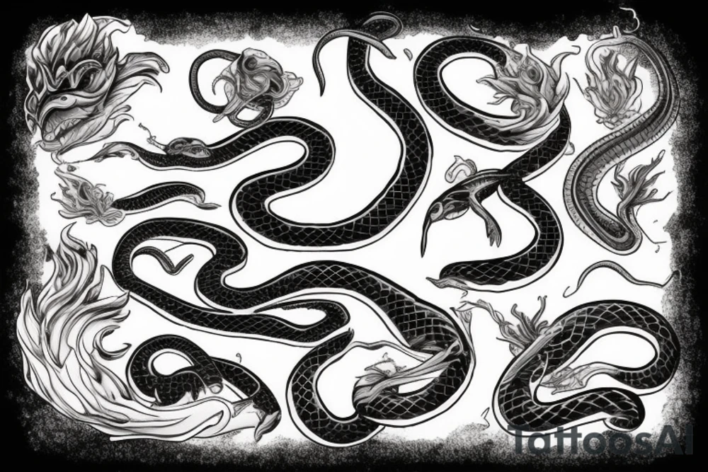 Elements fire earth air water  inside snake tattoo idea