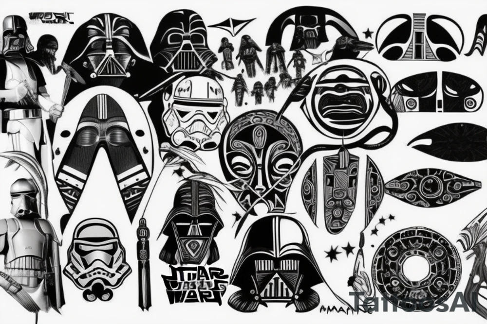 Modern Maori and Star Wars mix on the hole arm tattoo idea