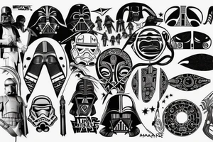 Modern Maori and Star Wars mix on the hole arm tattoo idea