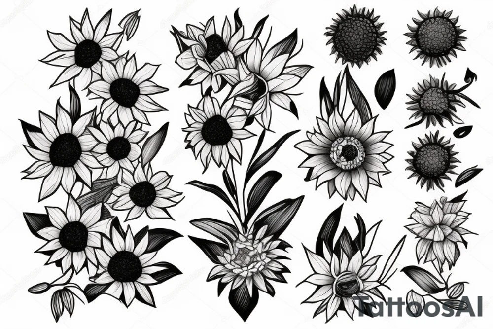 orchid and sunflower tattoo idea