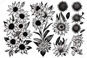 orchid and sunflower tattoo idea