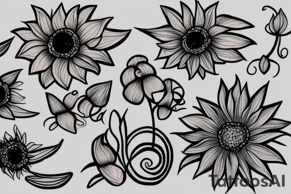 orchid and sunflower tattoo idea