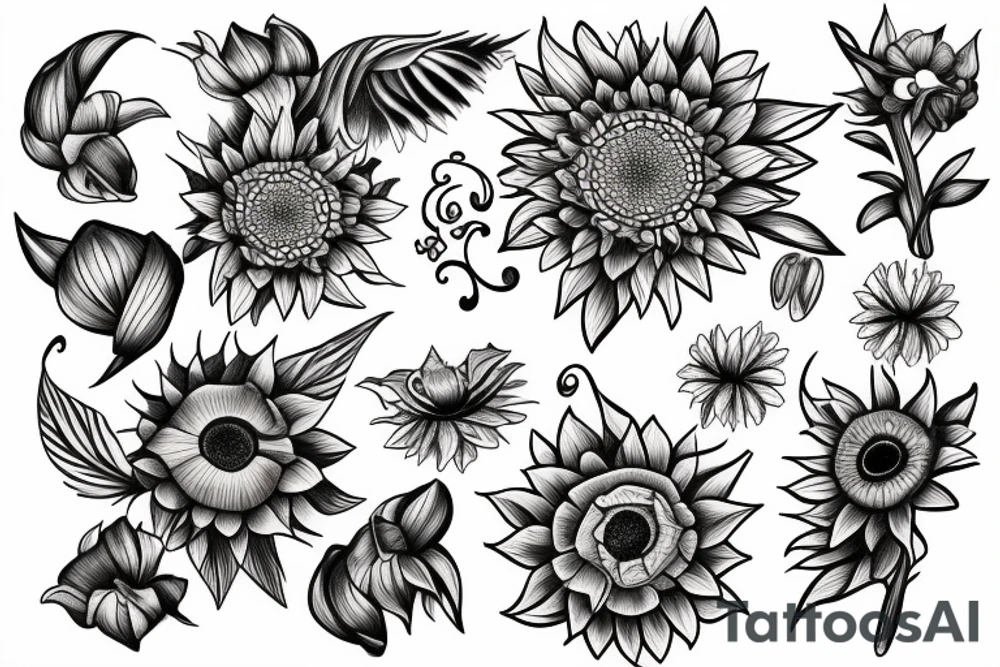 orchid and sunflower tattoo idea