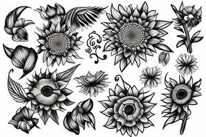 orchid and sunflower tattoo idea