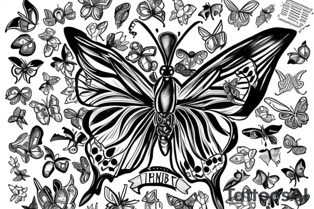 a single butterfly with the phrases the wrld is yours and 999 under it tattoo idea